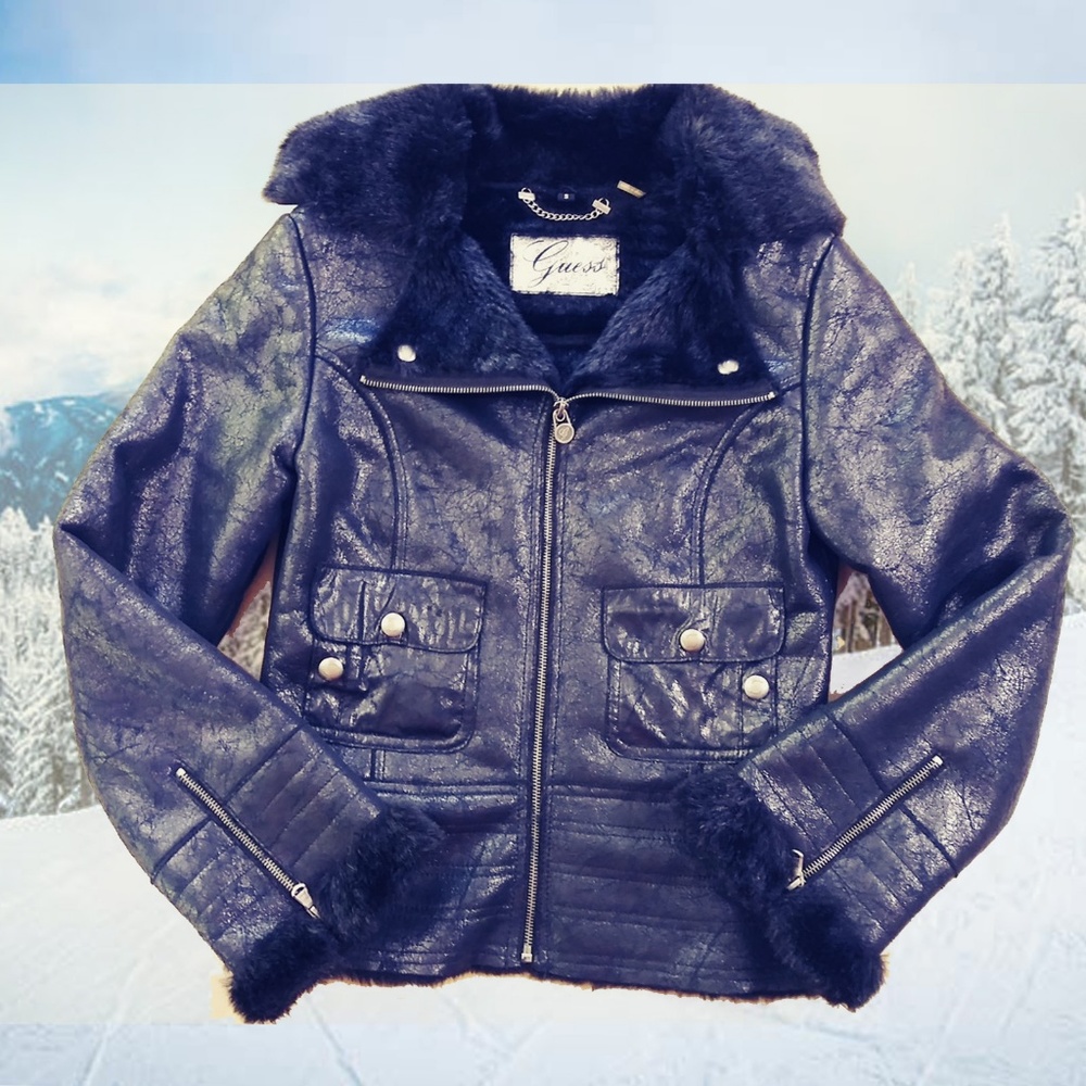 Guess Faux Leather Look Lightweight Jacket Small